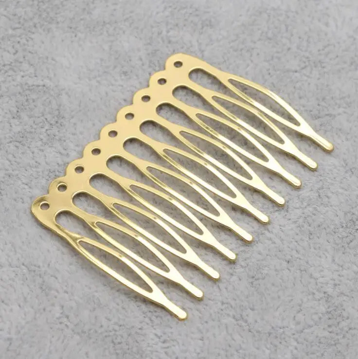 10pcs Gold Metal Side Hair Combs Plain Blank Headpiece French Twist Clip For DIY Wedding Bridal Veil Combs Decor Hair Accessory Oasis Select Gold Hole 10