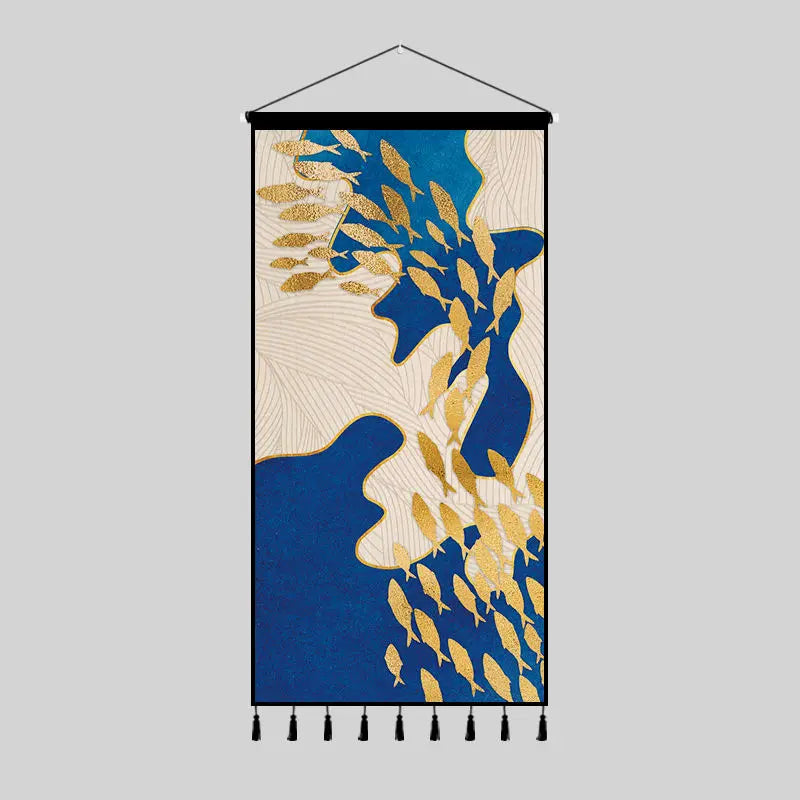 Tapestry decoration painting living room entrance porch new Chinese background cloth wall decoration hanging cloth wall decor Oasis Select 40cm x80cm 4 tassels 7