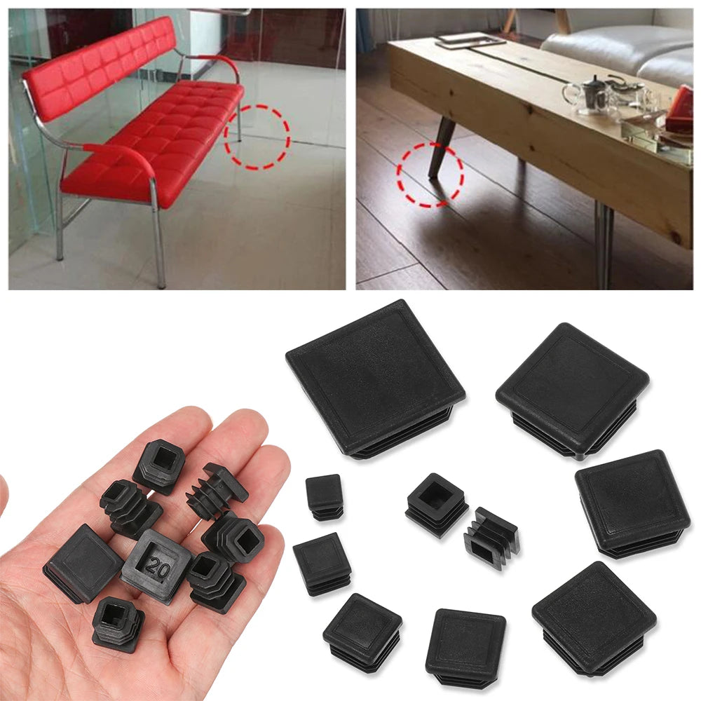 10pcs/pack Plastic Black Blanking End Caps Protector Square/Round Table Chair Foot Pad Furniture Feet Non-Slip Covers Oasis Select