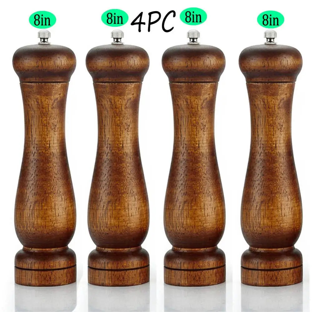 4PC Oak Pepper Grinder Coarse Salt Solid Wooden Oak Pepper Mill Handheld With Adjustable Ceramic Core Manual Kitchen Tools Oasis Select 4PC 8inch