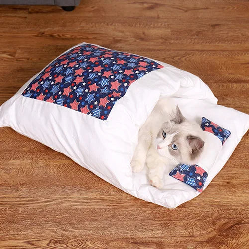 Japanese Cat Bed Warm Sleeping Bags Deep Sleep Caves Winter Removable Pet Cat's House Bed for Cats Dogs Nest Cushion with Pillow Oasis Select G S