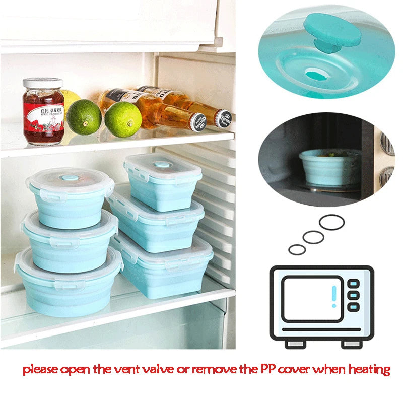 4-Piece Silicone Folding Lunch Box Set – Microwave & Leakproof Silicone Food Containers Oasis Select
