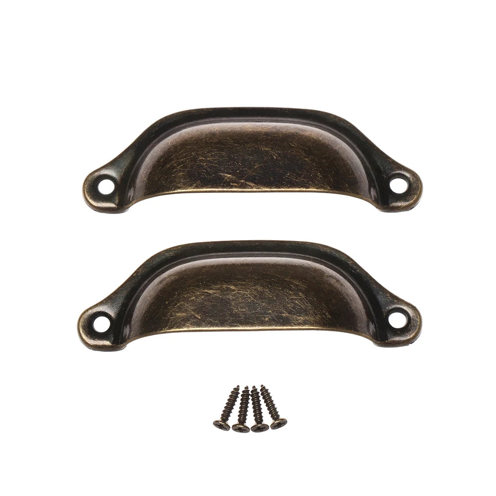 2PCS Antique Brass Shell Pull Handles Retro Iron Wardrobe Door 98MM Furniture Hardware Fittings Kitchen Drawer Knobs Cabinet Oasis Select A-Antique bronze