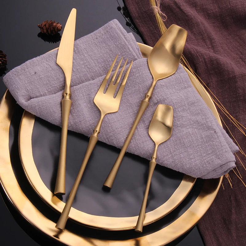 24-Piece Black Gold Stainless Steel Cutlery Set – Serves 6 Flatware Cutlery Set Oasis Select