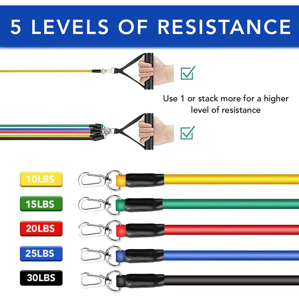 Exercise Resistance Bands Set Up to 115 lbs Fitness Stretch Workout Bands with 5 Fitness Tubes Home Gym Yoga Equipment Men Women Oasis Select