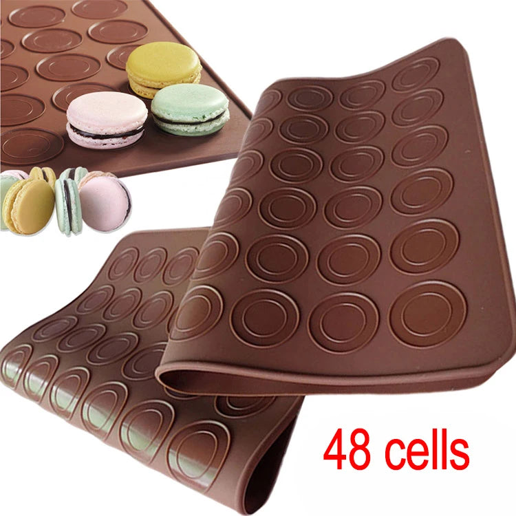 48-Cavity Silicone Macaron Baking Mat – Non-Stick DIY Mold Silicone Baking Mat Oasis Select Brown