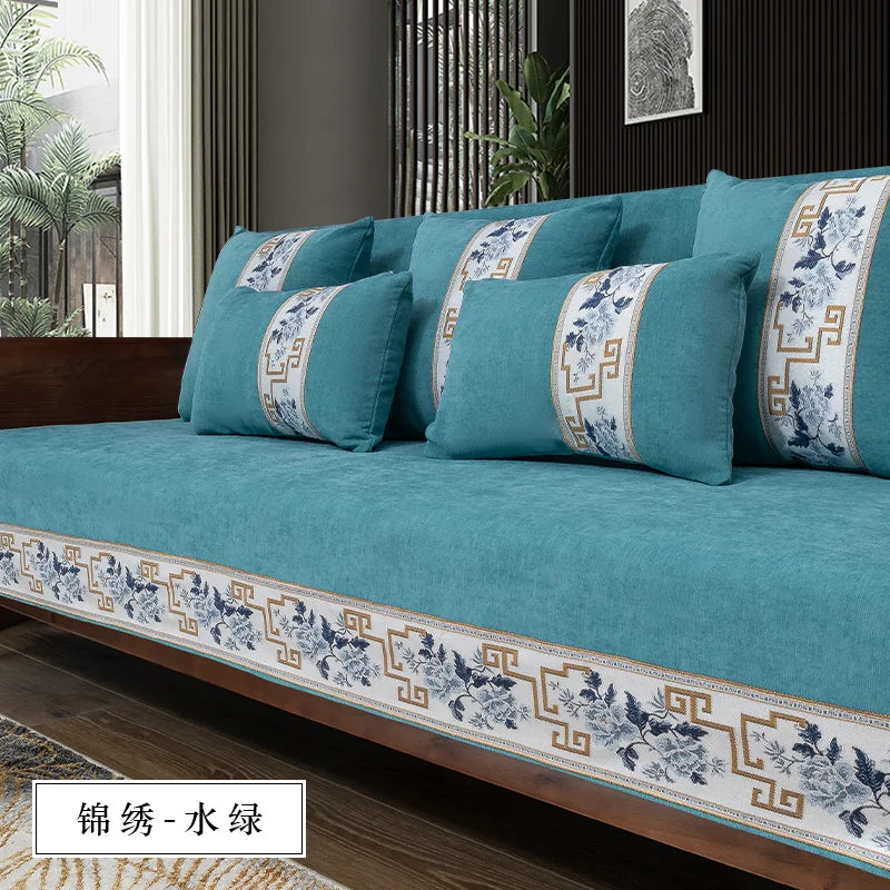 Four seasons universal high-grade solid wood non-slip new Chinese sofa cushion Nordic minimalist style back towel couch cover Oasis Select
