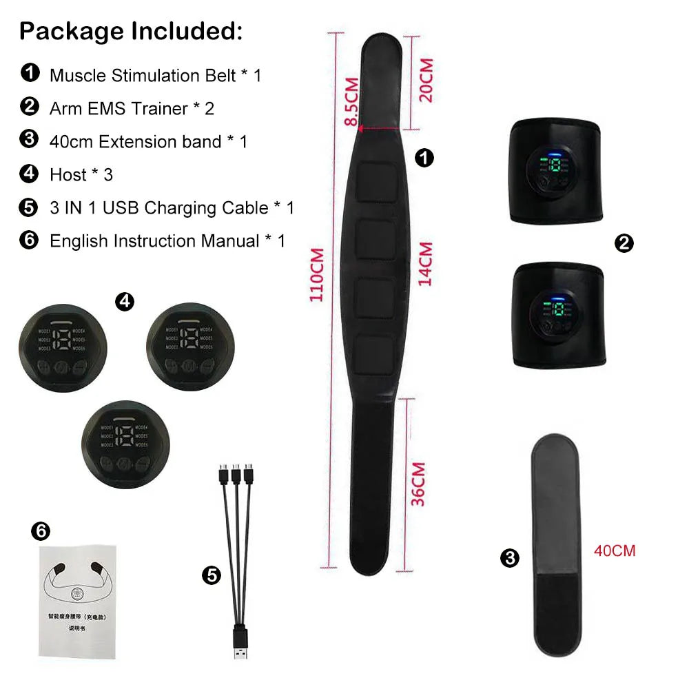 Muscle Stimulation Belt Electric ABS Stimulator Trainer EMS Abdominal Exerciser Toning Belts Fitness Training Gym Workout Oasis Select 4 PCS