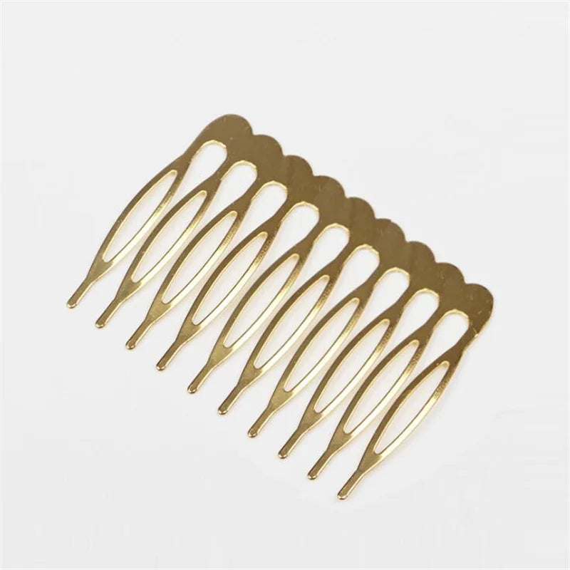 10pcs Gold Metal Side Hair Combs Plain Blank Headpiece French Twist Clip For DIY Wedding Bridal Veil Combs Decor Hair Accessory Oasis Select Gold 10