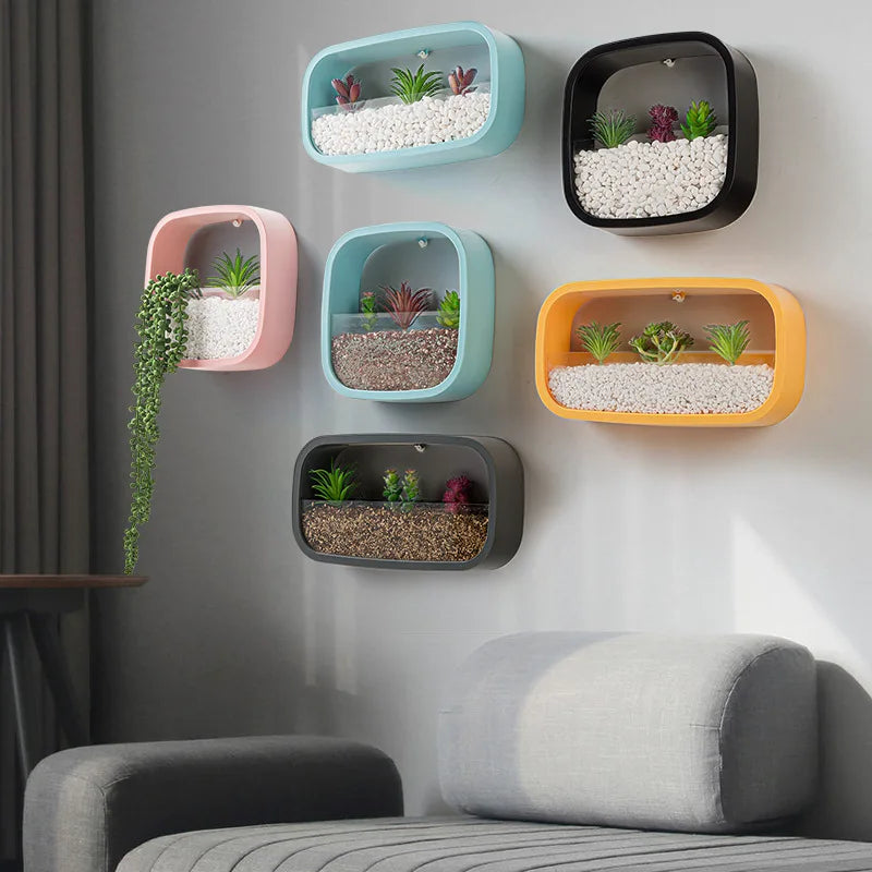 Flowerpot wall hanging green rose and copper coin grass wall hanging flower box creative Nordic living room decoration Oasis Select