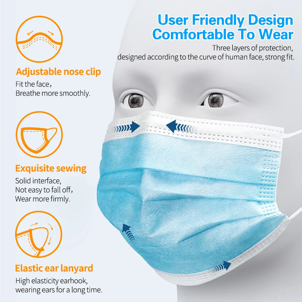 Masks 3-layer Mask Face Masks Melt Blown Cloth Disposable Anti-Dust Protective Masks Earloops Mouth Mask Black Mascarillas Oasis Select
