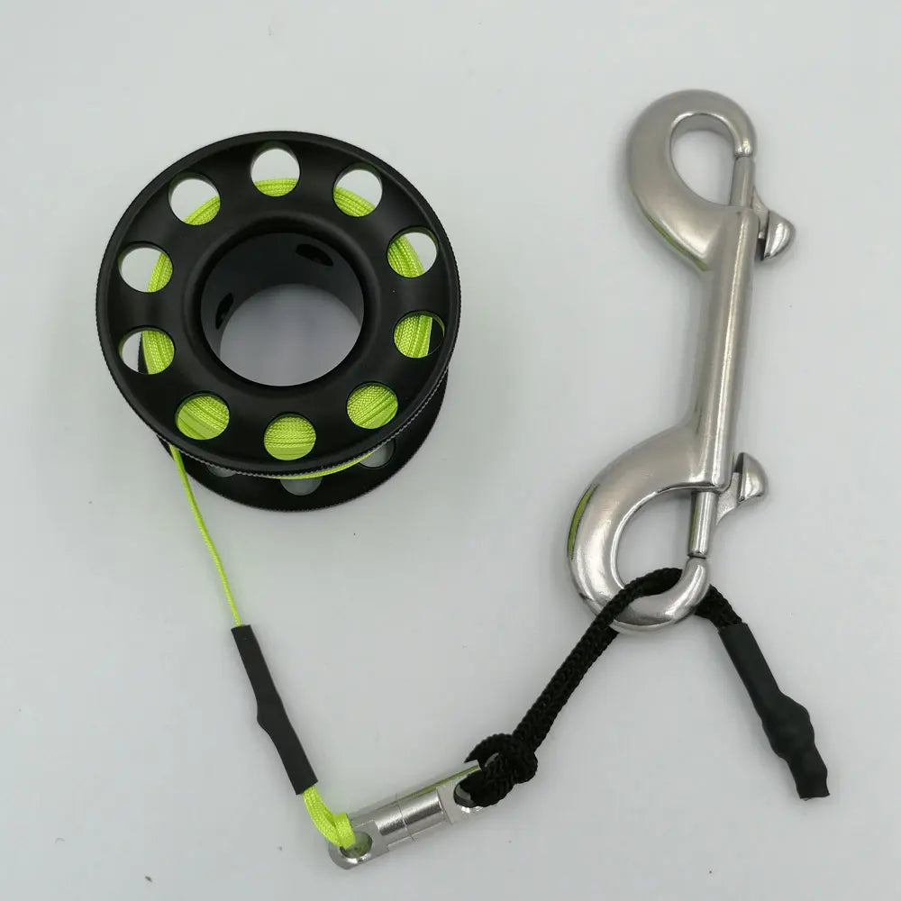 15m 20m Mini Scuba Diving Spool Finger Reel Bolt Snap Hook Aluminum Alloy Free Diving Finger Spool Dive Reel Oasis Select Black 20M Green Line