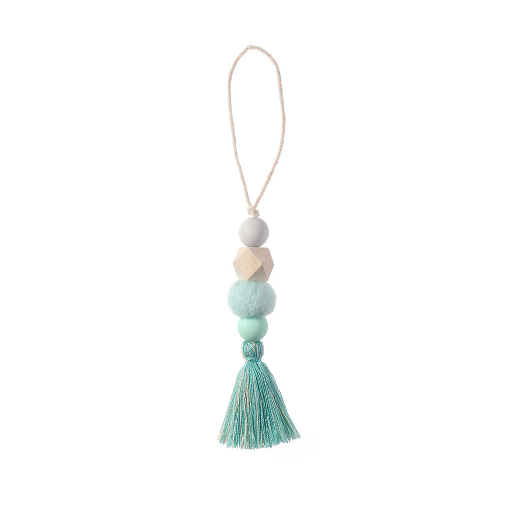 Home Decor Wood Bead Closet Pendant With Tassels Clothes Rack Garland Farmhouse Rustic Door Handle Drawer Knob Oasis Select green3