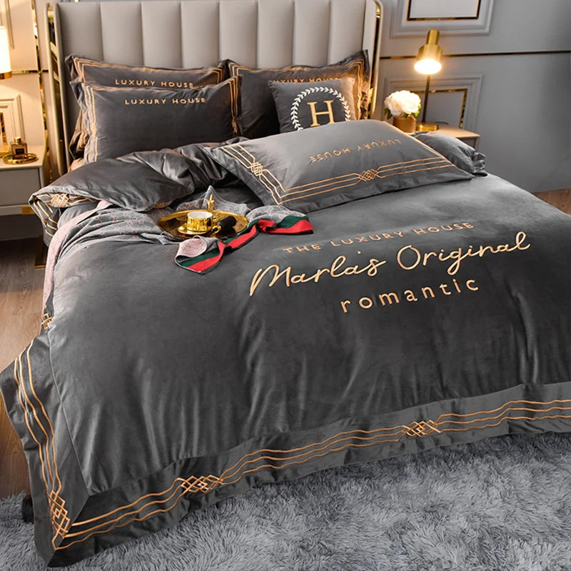 Coral fleece winter thick and warm double-sided flannel light luxury bed milk fleece four-piece suit bedding set Oasis Select