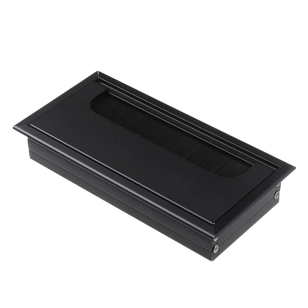 Aluminum Alloy Grommet Hole Cover Outlet Port with Black Brush Rectangle Wire Cable Holder For PC Office Table Desk Oasis Select black 80x80mm