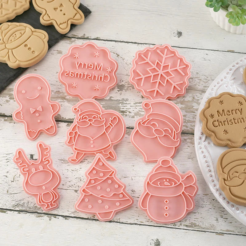 8-Piece Christmas & Halloween Cookie Cutter 3D Stamp Set Cookie Cutter Set Oasis Select