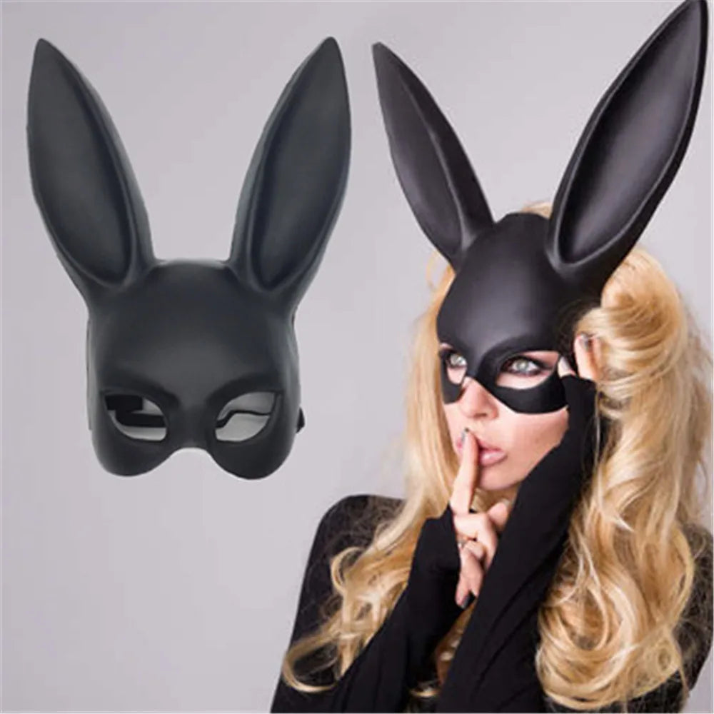 Solid Color Halloween Rabbit Ears Half Mask Bright Matte Bunny Cosplay Party Masquerade Festival Anime Bar Nightclub Accessories Oasis Select
