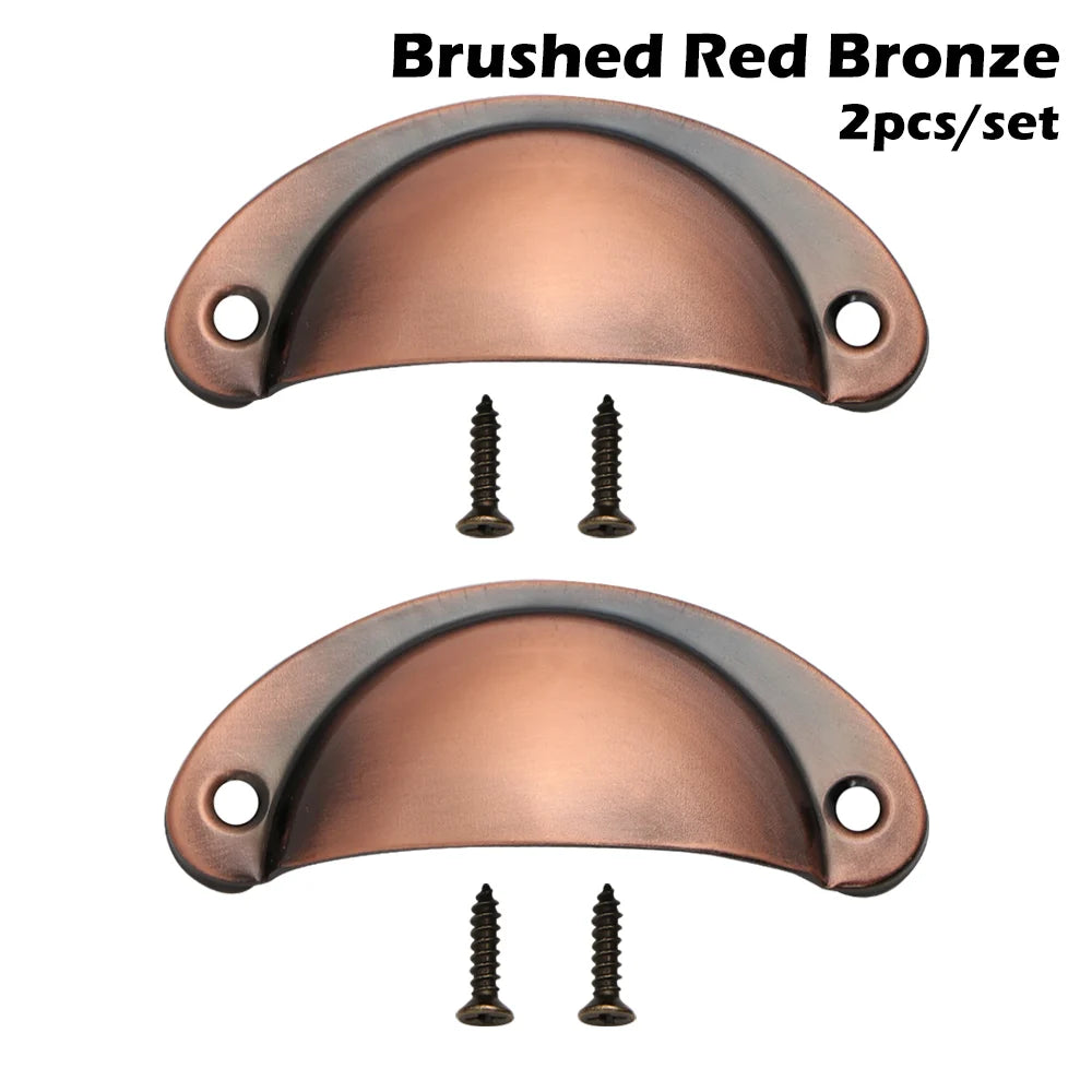 2PCS Antique Brass Shell Pull Handles Retro Iron Wardrobe Door 98MM Furniture Hardware Fittings Kitchen Drawer Knobs Cabinet Oasis Select brushed red bronze