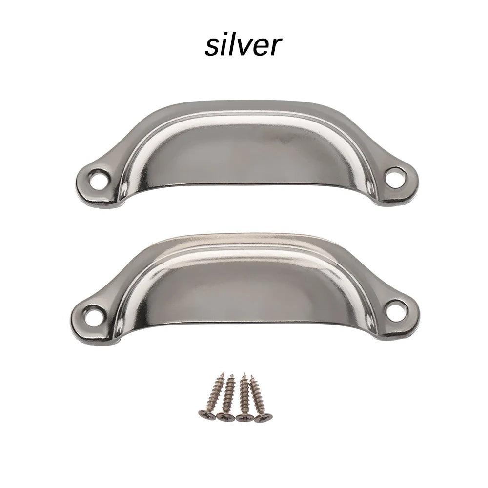 2PCS Antique Brass Shell Pull Handles Retro Iron Wardrobe Door 98MM Furniture Hardware Fittings Kitchen Drawer Knobs Cabinet Oasis Select A-silver