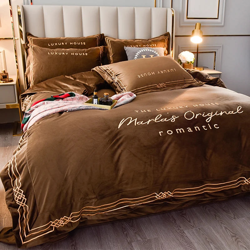 Coral fleece winter thick and warm double-sided flannel light luxury bed milk fleece four-piece suit bedding set Oasis Select 4 2.0m four-piece set