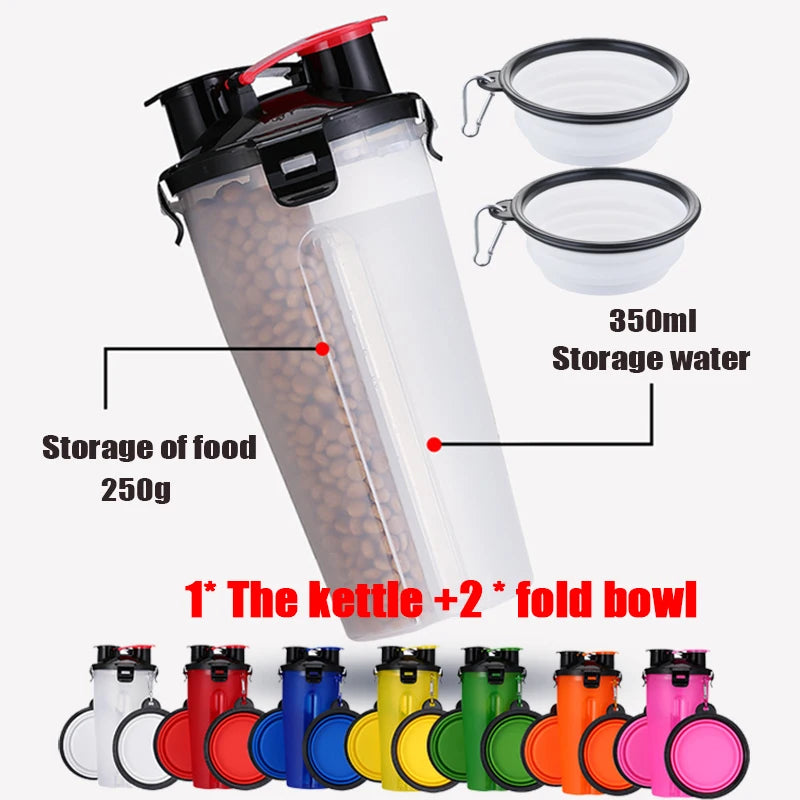 2-in-1 Portable Pet Food & Water Bottle with Folding Bowl Travel Pet Feeder Oasis Select