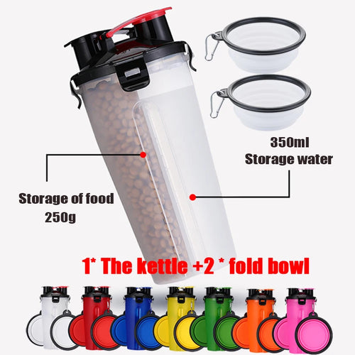 2-in-1 Portable Pet Food & Water Bottle with Folding Bowl Travel Pet Feeder Oasis Select