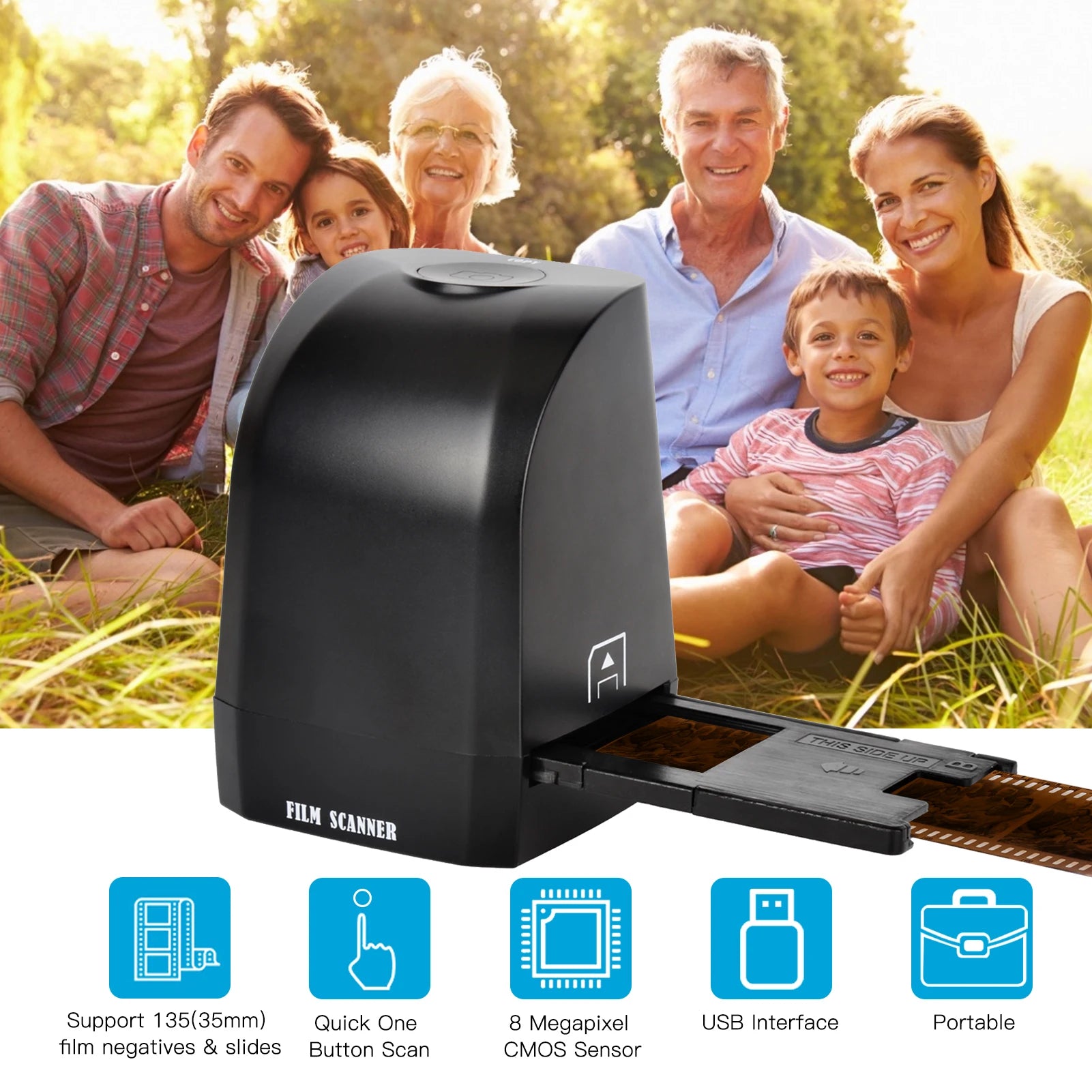 135 Film Slide Scanner Converter Portable Negative Film Scanner 8 Megapixel CMOS Convert 35mm/135mm Slides to Digital JPEG Photo Oasis Select