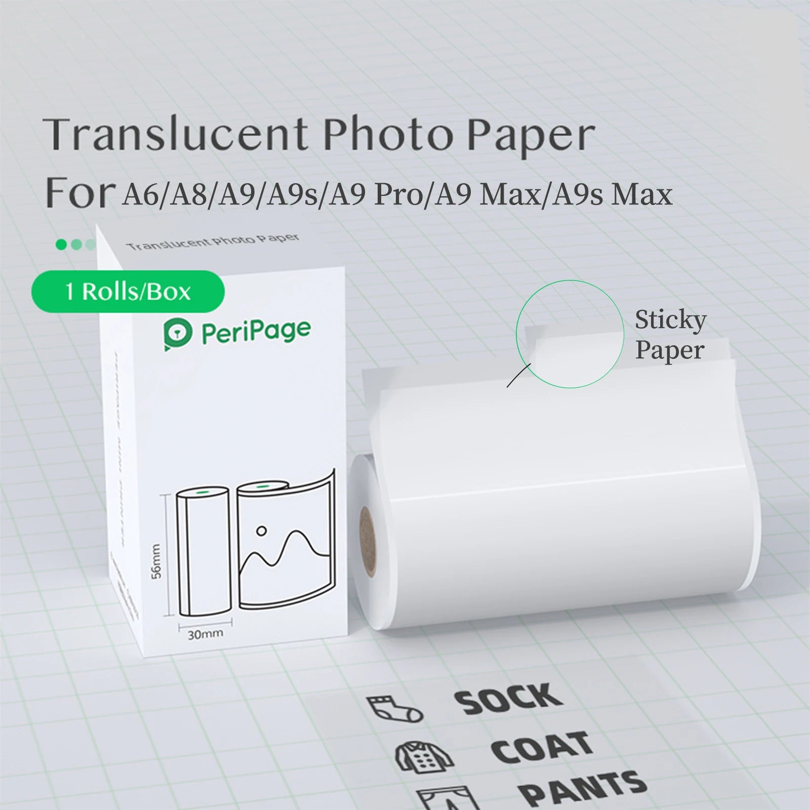PeriPage 107mm/77mm/56mm Thermal Paper Roll BPA-Free Non-adhesive Receipt Printing Paper Waterproof Oil-proof Friction-proof Oasis Select 56mm PhotoSticker