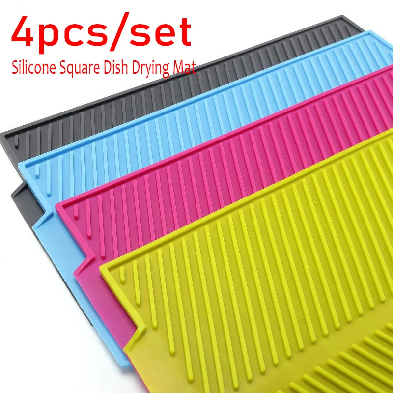 4pcs/set Dish Drying Mat Heat Resistant Non-slip Tray Silicone Tableware Dishwaser Pad Dinnerware Table Mat Placemat 39*25cm Oasis Select