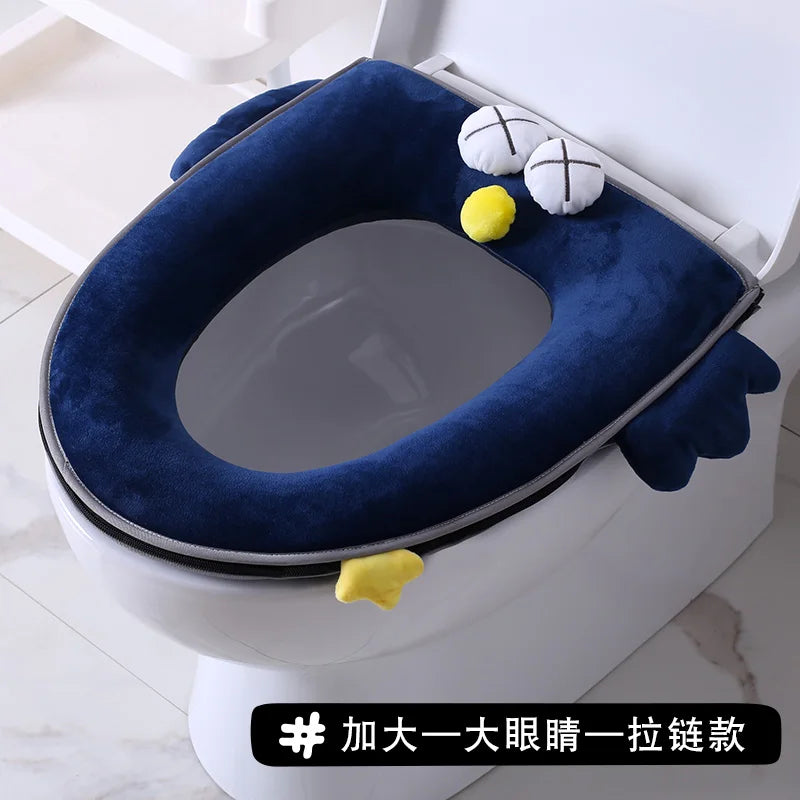 Household four seasons waterproof cute European style toilet seat zipper type universal creative toilet seat toilet seat Oasis Select Increaser big eyes