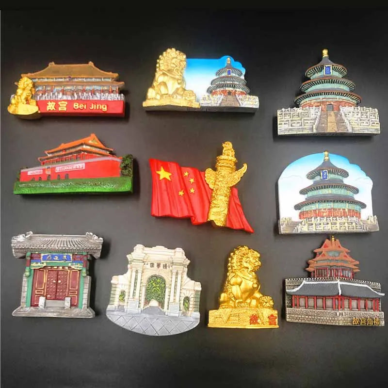 China Travel Fridge Magnets Resin Souvenirs Beijing Forbidden City Huabiao Tiananmen Stone Lion High-end 3D Refrigerator Sticker Oasis Select