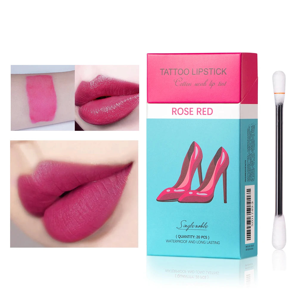 20pcs Cigarette Cotton Swab Lipstick Tattoo Lipstick Non-Stick Long-Lasting Waterproof and Kiss-proof Lip Durable Lip Stain Set Oasis Select rose red