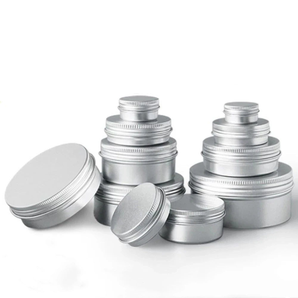 5ml-250ml Cosmetic Aluminum Cans Aluminum Boxes Silver Aluminum Tins Cans Screw Top Round Candle Spice Tins Cans Lid Containers Oasis Select