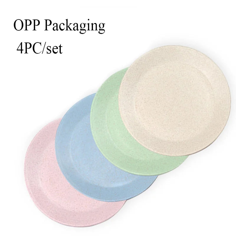 8-Inch Wheat Straw Snack Plates – 4-Piece Salad Dish Set Snack Plate Set Oasis Select OPP packaging