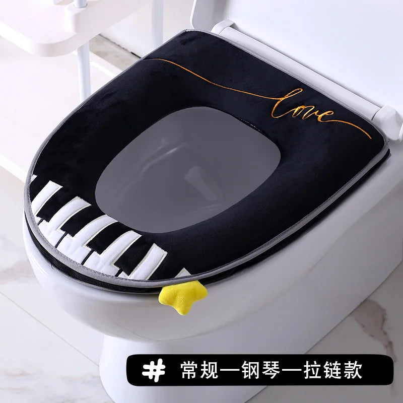 Household four seasons waterproof cute European style toilet seat zipper type universal creative toilet seat toilet seat Oasis Select Regular piano