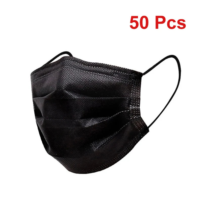 Masks 3-layer Mask Face Masks Melt Blown Cloth Disposable Anti-Dust Protective Masks Earloops Mouth Mask Black Mascarillas Oasis Select 50 Pcs Black