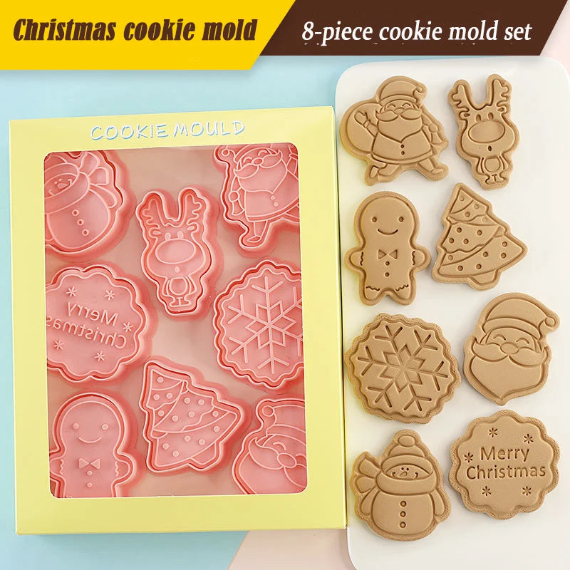 8-Piece Christmas & Halloween Cookie Cutter 3D Stamp Set Cookie Cutter Set Oasis Select