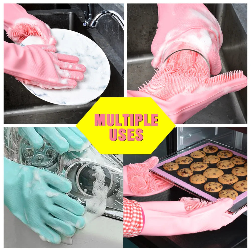 2PCS Multifunction Silicone Cleaning Gloves Magic Silicone Dish Washing Gloves for Kitchen Household Silicone Dishwashing Gloves Oasis Select