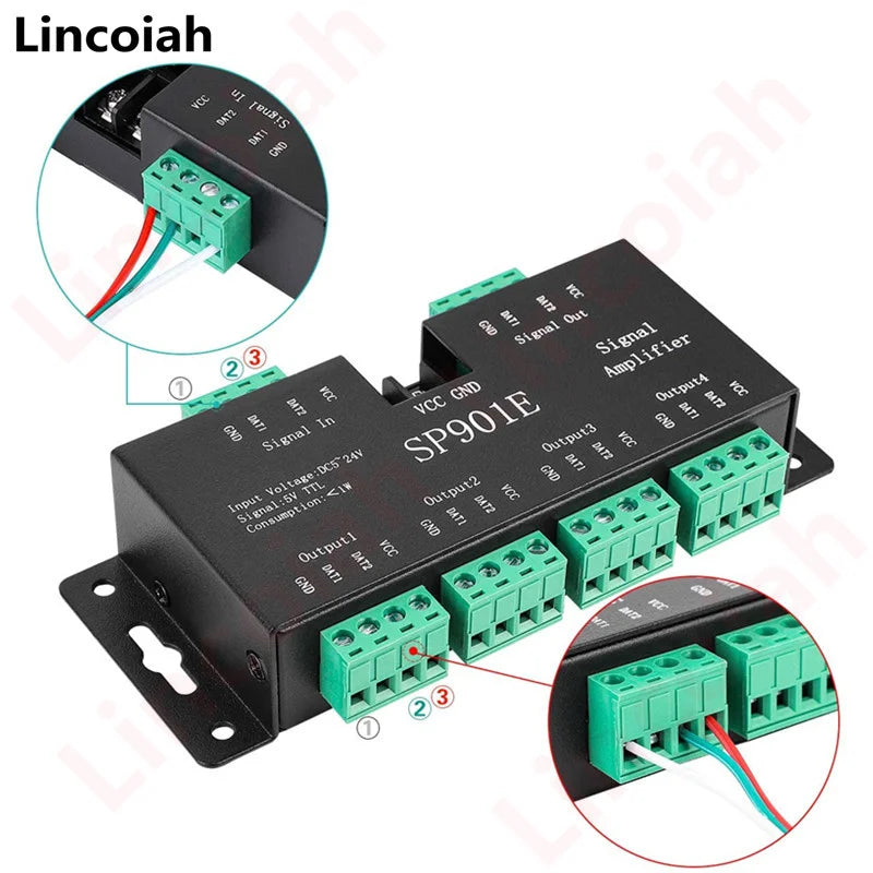 SP901E SPI Signal Amplifier Repeater for WS2812B WS2811 WS2813 RGB Addressable LED Pixel Strip Programmable Matrix Panel Light Oasis Select