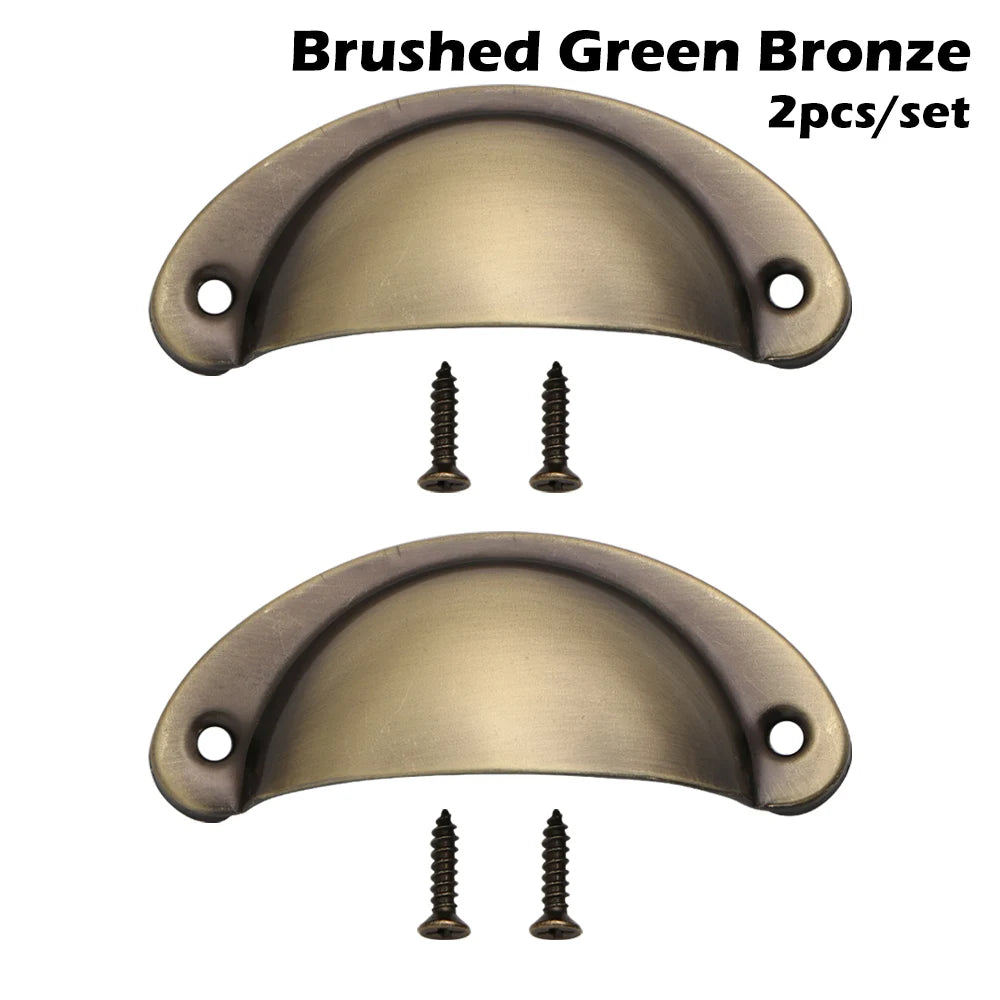 2PCS Antique Brass Shell Pull Handles Retro Iron Wardrobe Door 98MM Furniture Hardware Fittings Kitchen Drawer Knobs Cabinet Oasis Select brushed green bronze