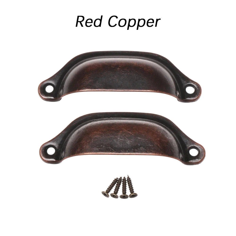 2PCS Antique Brass Shell Pull Handles Retro Iron Wardrobe Door 98MM Furniture Hardware Fittings Kitchen Drawer Knobs Cabinet Oasis Select A-Red Copper