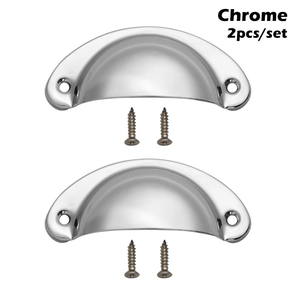 2PCS Antique Brass Shell Pull Handles Retro Iron Wardrobe Door 98MM Furniture Hardware Fittings Kitchen Drawer Knobs Cabinet Oasis Select B-chrome