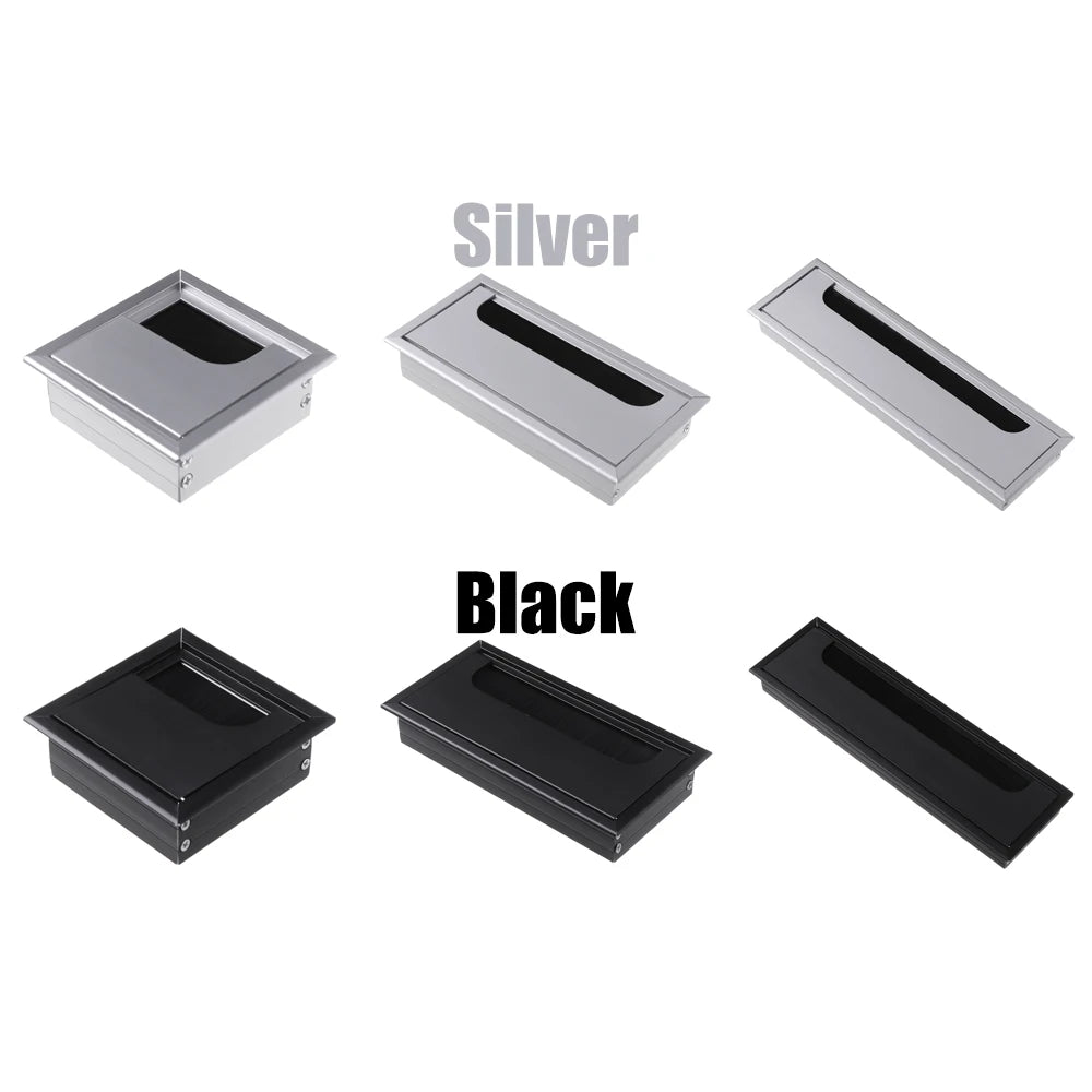 Aluminum Alloy Grommet Hole Cover Outlet Port with Black Brush Rectangle Wire Cable Holder For PC Office Table Desk Oasis Select