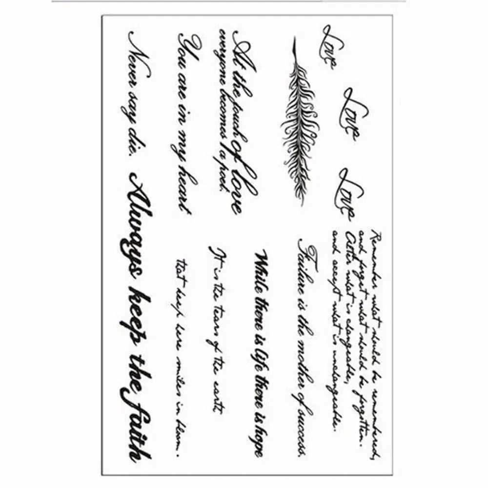 Waterproof Temporary Tattoo Stickers – Black Words & Feather