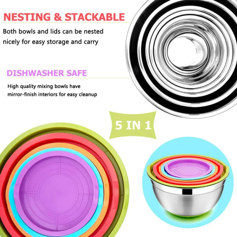 5-Piece Stainless Steel Mixing Bowls with Airtight Lids Mixing Bowl Set Oasis Select