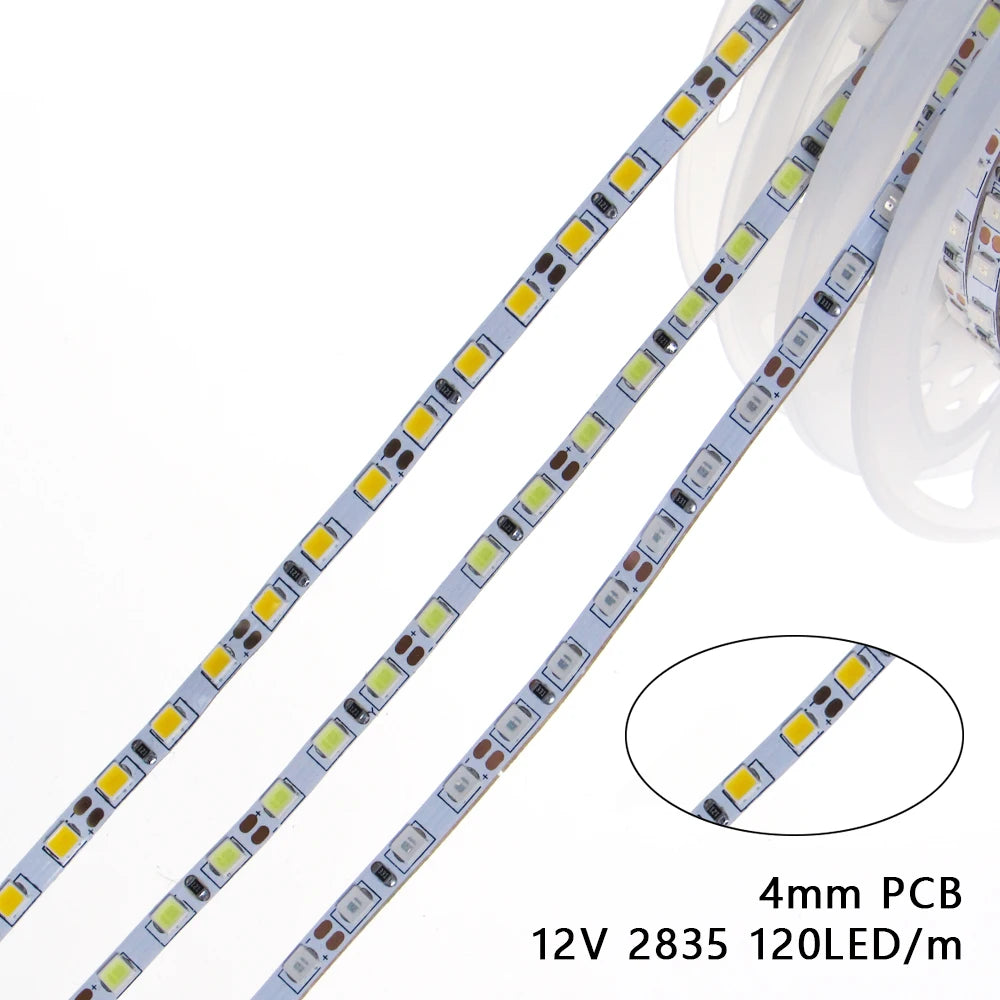 4mm Narrow Width 12V LED Strip Light 2835 120led/m 5M Not Waterproof Ledstrips Flexible 12V Tape Led Strip Decor Light 12 V Volt Oasis Select