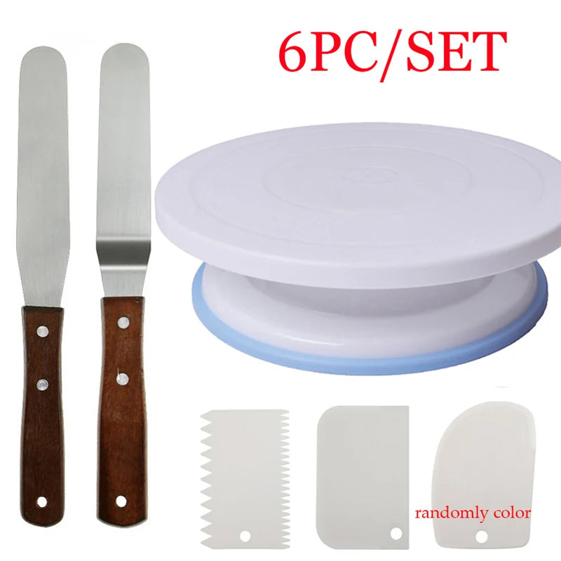 8pc Plastic Cake Turntable Rotating Set Adjustable Mousse Ring Knife Decorating 10 Inch Cream Cakes Stand Cake Rotary Table Hot Oasis Select SKY BLUE