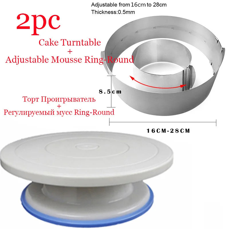 8-Piece Rotating Cake Turntable Set – Mousse Rings & Spatulas Cake Decorating Set Oasis Select Beige