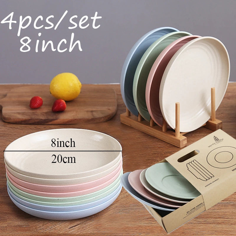 8-Inch Wheat Straw Snack Plates – 4-Piece Salad Dish Set Snack Plate Set Oasis Select