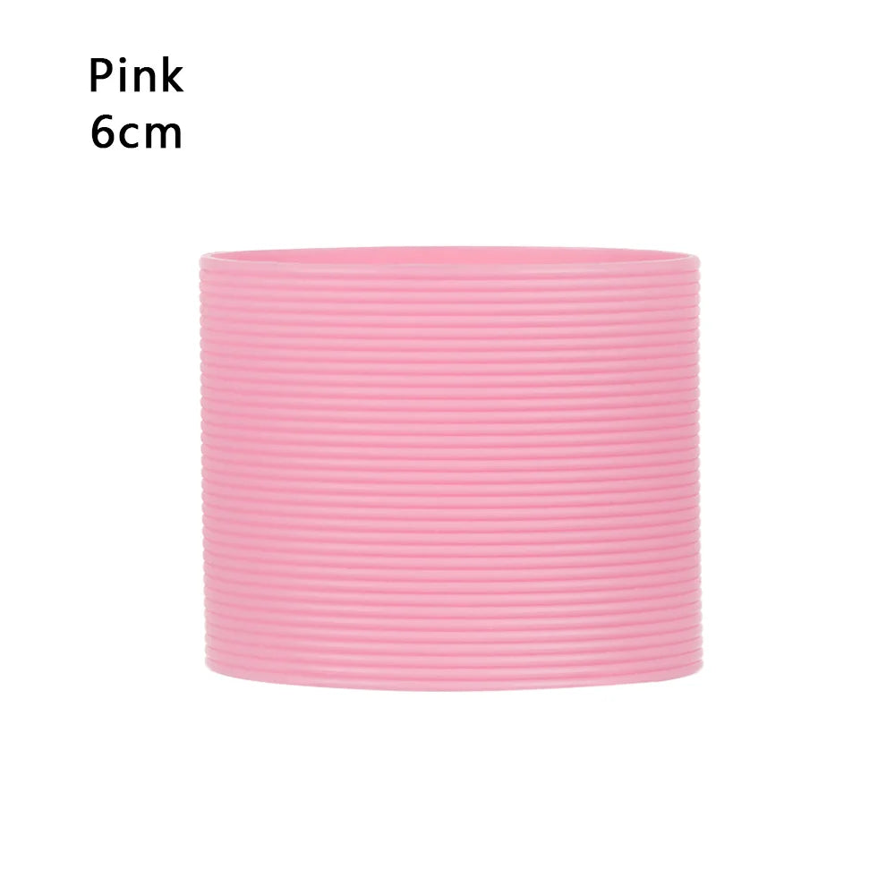Silicone Non-slip Mug Sleeve Glass Bottle Cover Cup Sleeve Heat Insulation Bottle Sleeves For Mugs Ceramic Coffee Cups Wrap Oasis Select Pink-6cm